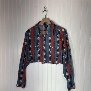 Wrangler Retro Western Shirt XXL Custom Crop Aztec Stripe Cotton Rodeo Grunge